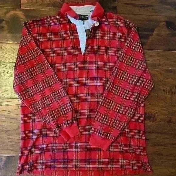 Roundtree & Yorke Men’s L Plaid Long Sleeve Polo Christmas Preppy Holiday Red - Picture 2 of 16